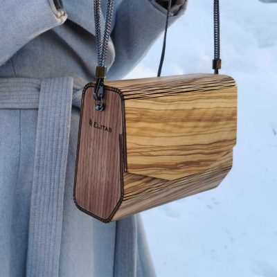 Wooden leather Olive and American Walnut bag premium