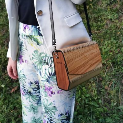 Wooden leather olive bag for women