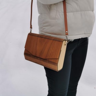 Wooden leather bag for women