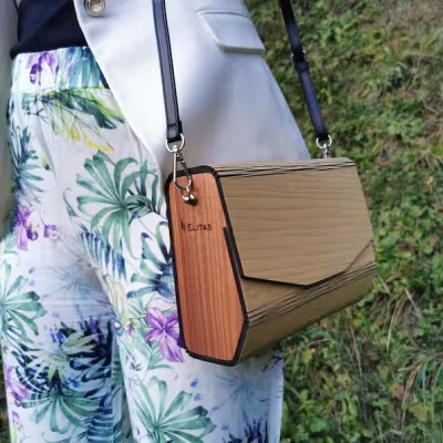 Wooden leather bag for women