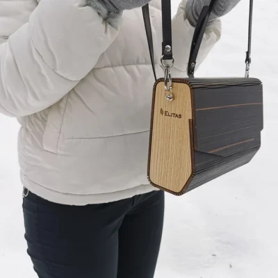 Wooden leather bag for women