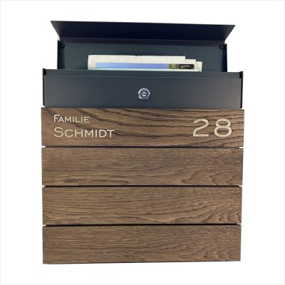 Handgefertigter Holzbriefkasten aus Eiche – dunkel gebeizt